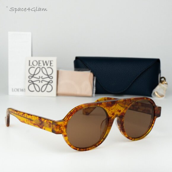 Loewe Women Sunglasses LW40020F 54E Flamed Amber Havana Brown Round BRAND NEW - Picture 1 of 8